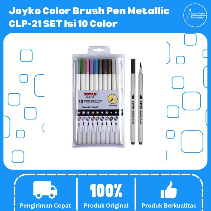 

Joyko Color Brush Pen Metallic CLP-21 SET Isi 10 Color - Joyko Brush Pen Warna Metallic