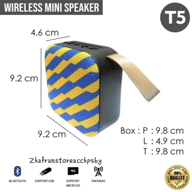 Speaker Bluetooth Wireless Mini Portable T5 bisa SD card, USB, FM Belakang Subwoferr