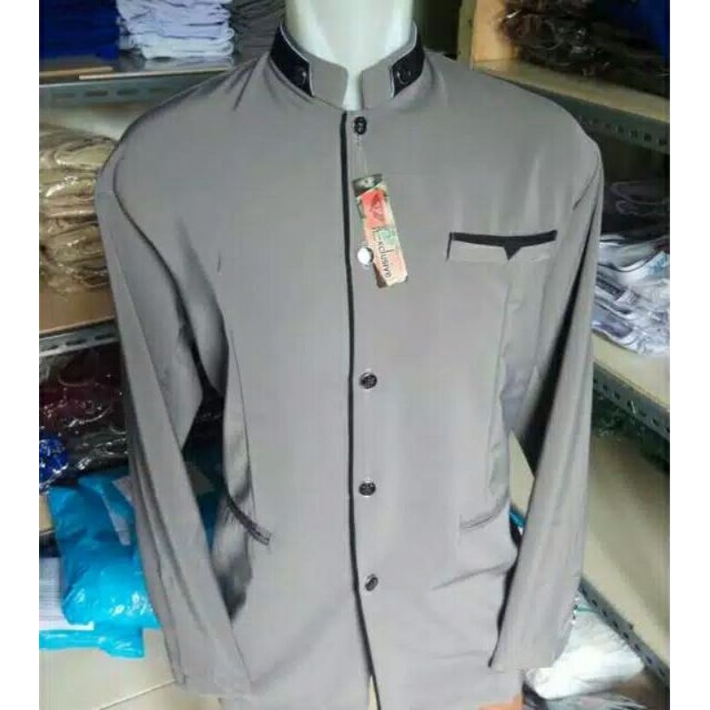Baju Koko Jasko Abu Lis Hitam Model Polos Terbaru Lengan Panjang