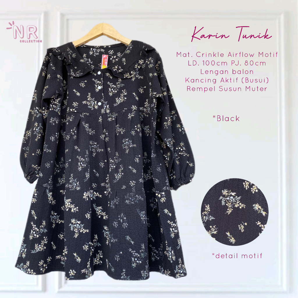 KARIN TUNIK CRINKLE AIRFLOW MOTIF ATASAN BAJU WANITA CASUAL LONG TUNIK REMPEL SUSUN BUSUI FRIENDLY A