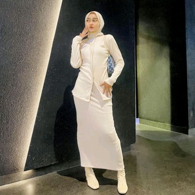 Natti - Jeha Set Knit Setelan Wanita Longsleeves Knit Set Top Oneset Rok Span Wanita Ribbed Knit Ata