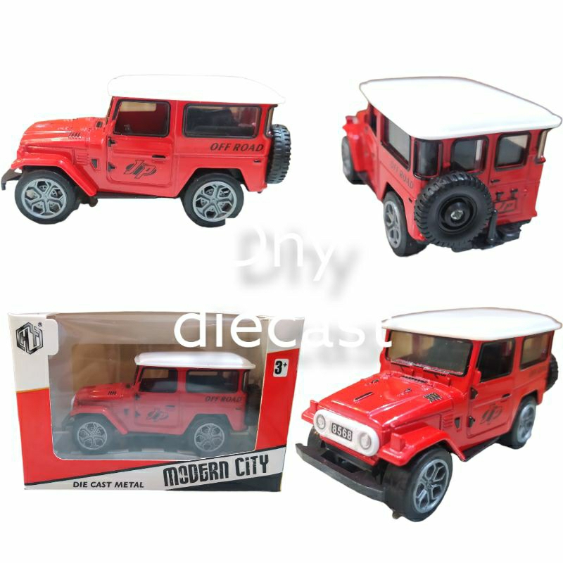 Diecast Miniatur Mobil Jeep Hardtop TLC FJ40 Merah Mainan Anak koleksi