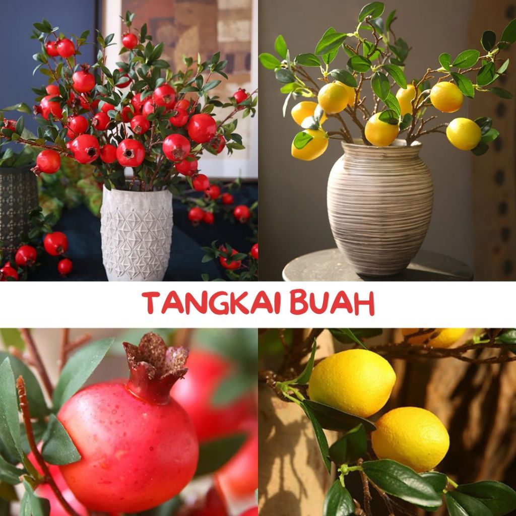 TANGKAI BUAH Olive Delima Lemon Plastik - Tangkai Pohon Zaitun Buatan -  Buah Zaitun Plastik - Dekor