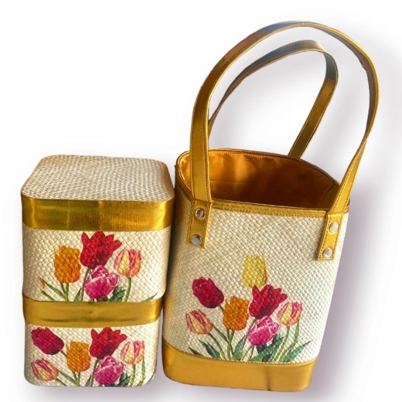 Set tas keben anyaman pandan isi 2 keben