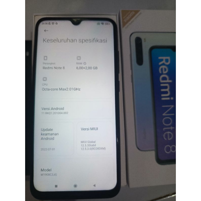 HP second xiomi Note 8 Ram 6/128