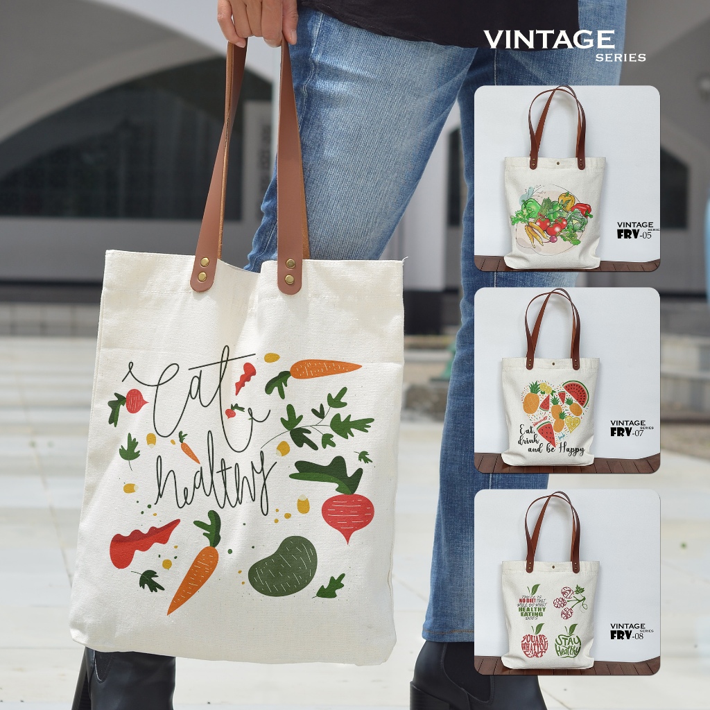 Totebag Canvas Tas Simple Seri Fruity Vegie