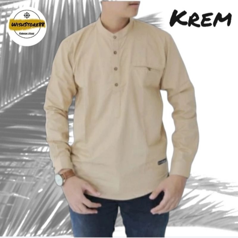BEST KEMEJA KOKO DEWASA / KEMKO PRIA LENGAN PANJANG WARNA CREAM