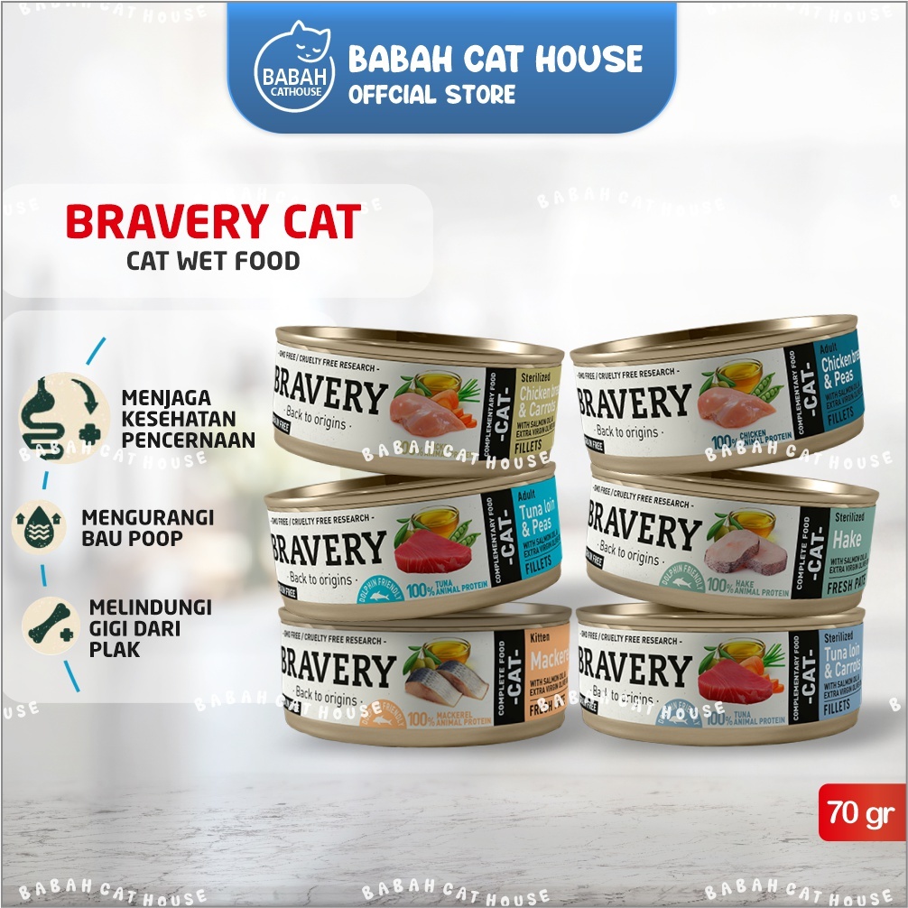 Wet CAT FOOD BRAVERY KALENG 70gr Makanan Basah Kucing Anak Dewasa Kitten Adult Grain Free Happy Can 
