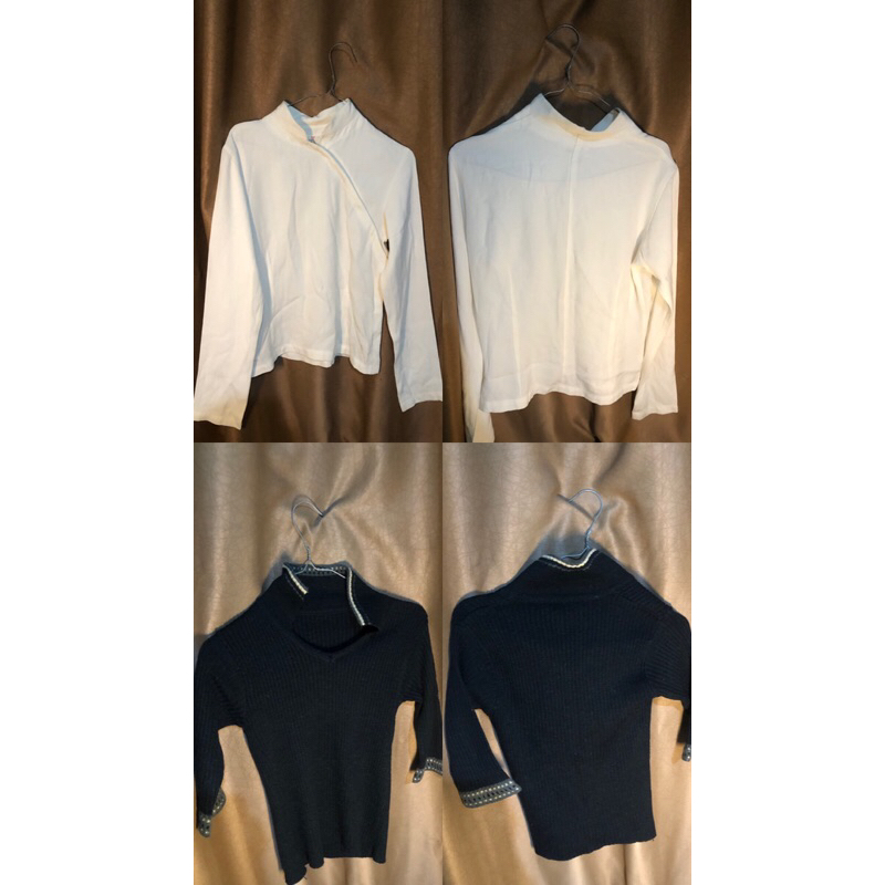 Preloved rajut crop & kemeja kancing samping