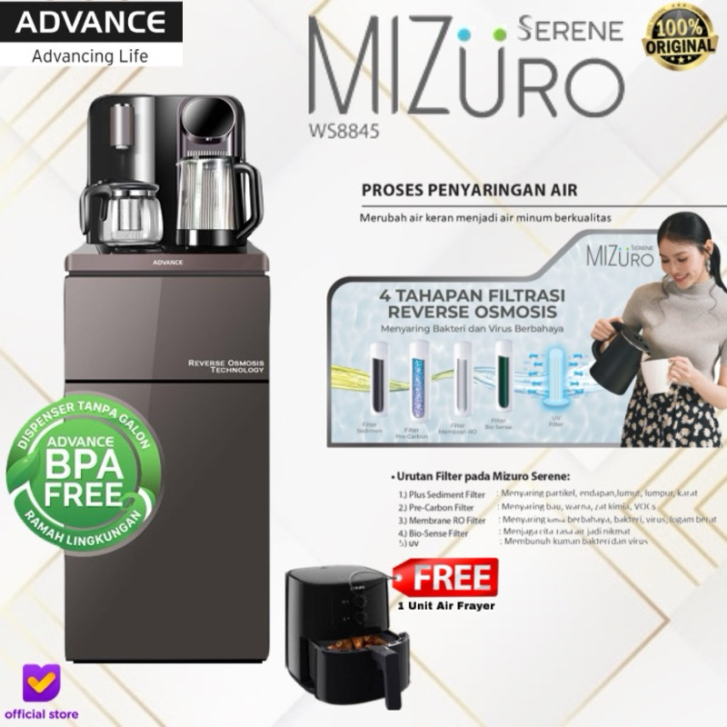 DISPENSER MIZURO SEREN ADVANCE DISPENSER TANPA GALON REVERSE OSMOSIS ADVANCE MIZURO SERENE