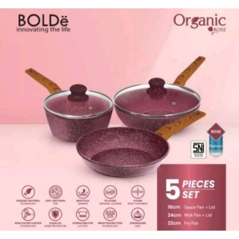 Bolde Organic Rose Pan Set 5pcs - Pan Anti Lengket Original