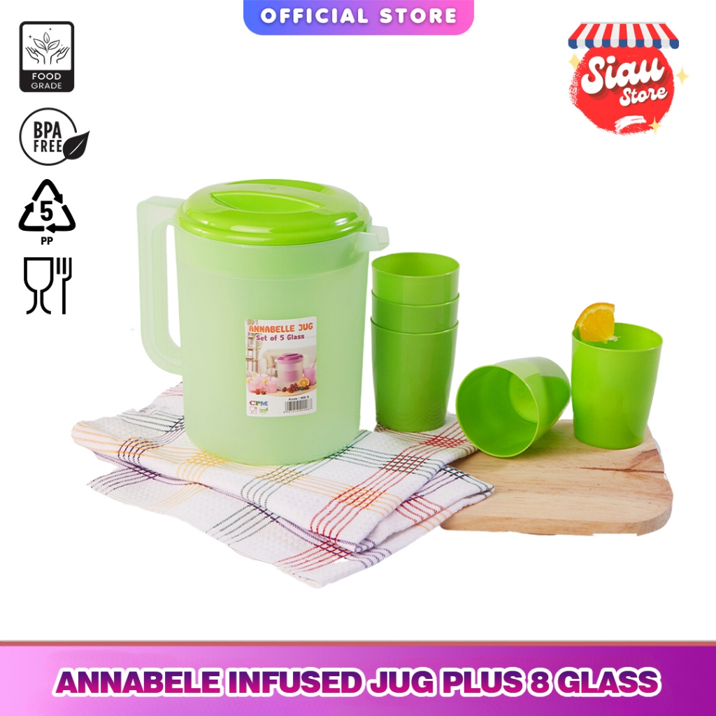 SIAU STORE CPM ANNABELLE INFUSED JUG PLUS 8 GLASS/TEMPAT PENYIMPANAN MAKANAN/TOPLES & TEKO PLASTIK