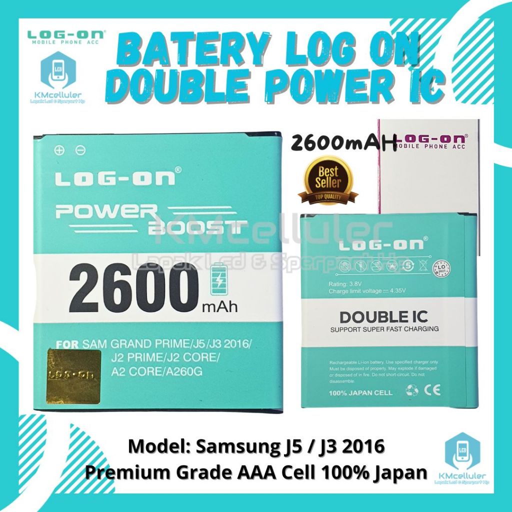 BATTERY LOG ON SAMSUNG J5 / J3 2016 DOUBLE POWER IC GRADE AAA JAPAN CELL 100%