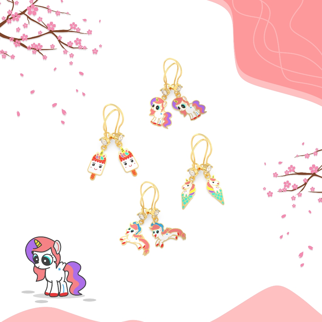 ANTING ANAK EMAS ASLI KADAR 16K EMAS TUA 700 KARAKTER UNICORN ES KRIM LUCU TERLARIS - ATM 700