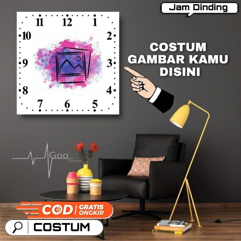 JAM DINDING COSTUM FOTO | LOGO | TOKO | TEKS