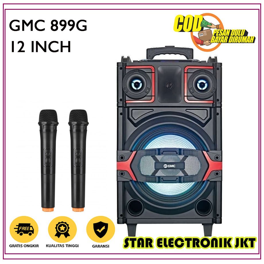 Speaker GMC 899G Portable Bluetooth 12 Inch Free 2 Mic Wireless