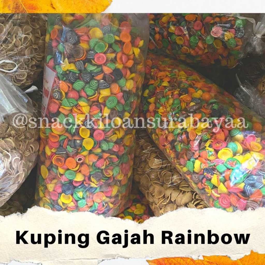 

Kuping Gajah Rainbow 1 Ball ( 5kg )/ Kuping Gajah Gurih/ Snack Kiloan Murah/ Mak E Dor