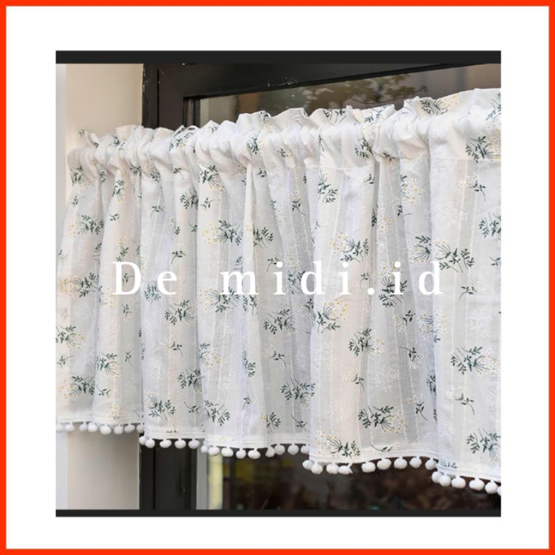 Ibj tirai jendela pendek bunga putih untuk jendela dapur,, tirai  jendela kecil