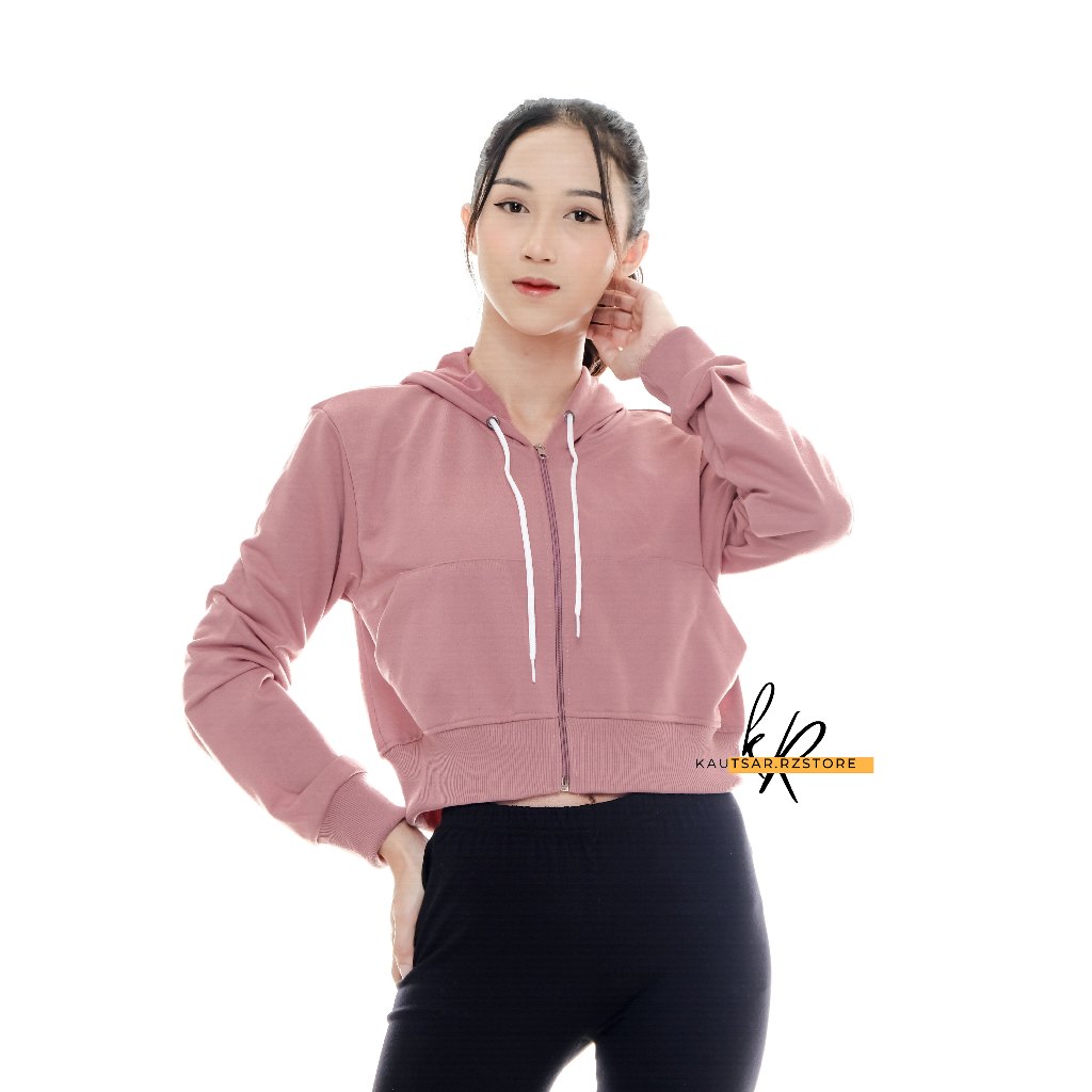 	 HOODIE ZIPPER BASIC CROP POLOS PREMIUM Jacket Crewneck Sweater Hoodie Wanita Kekinian Fashion Outfit Ootd Korean	