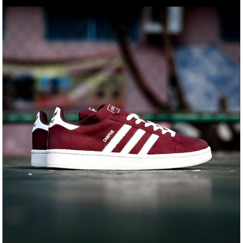 Sepatu Sneakers Pria Adidas Campus Maroon White (100% Original Komponen)