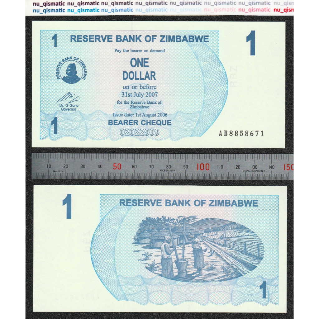 Uang Zimbabwe 1 Dollar , 2006 , UNC Baru Super Gress P# 37