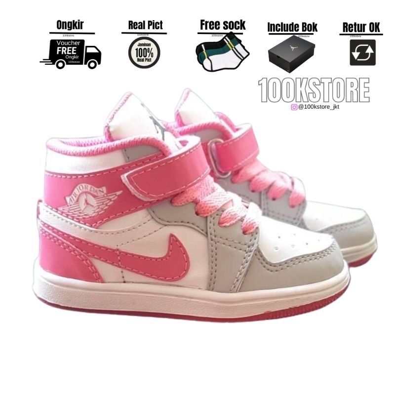 sepatu anak perempuan jordan high pink grey size 20 s/d 35 sneaker bayi