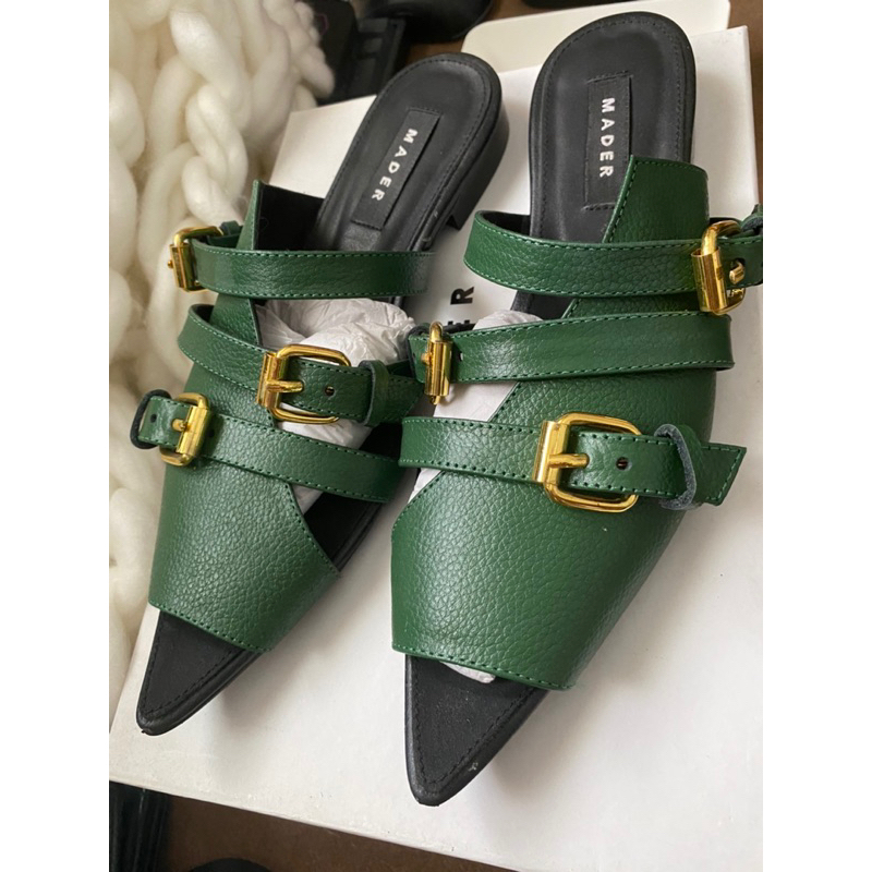 MADER - Open Toe Mules in Green Bottle (limited color edition) - Flat Shoes