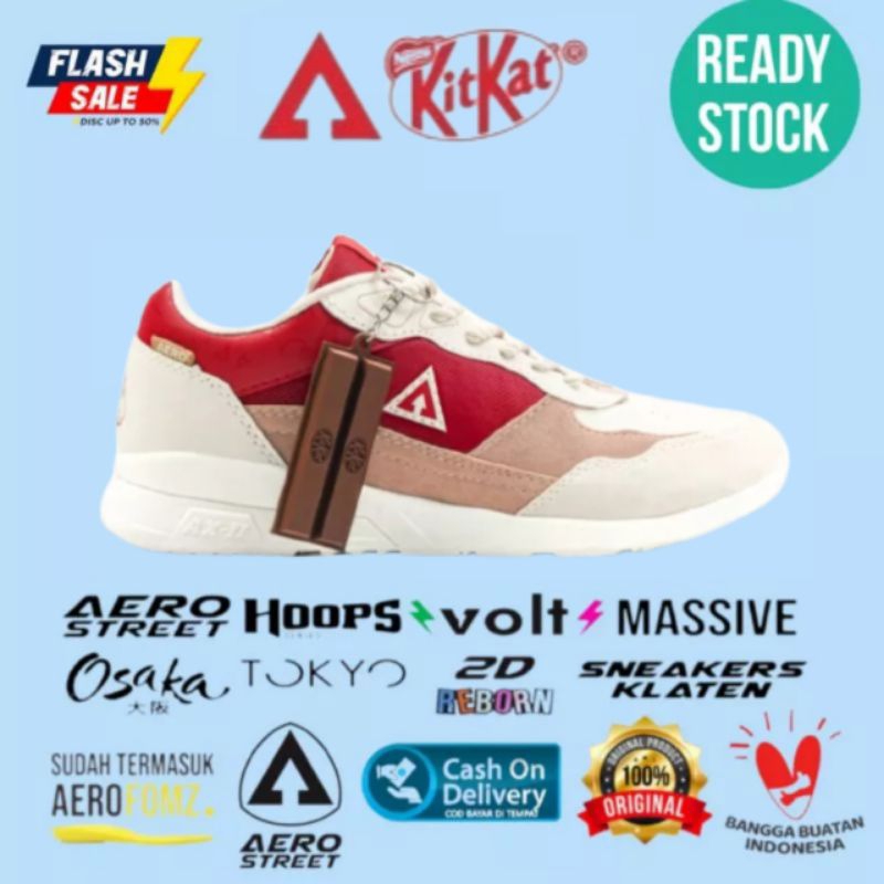 Aerostreet X Kitkat Putih Merah - Sepatu Sneakers Casual Sport Aero