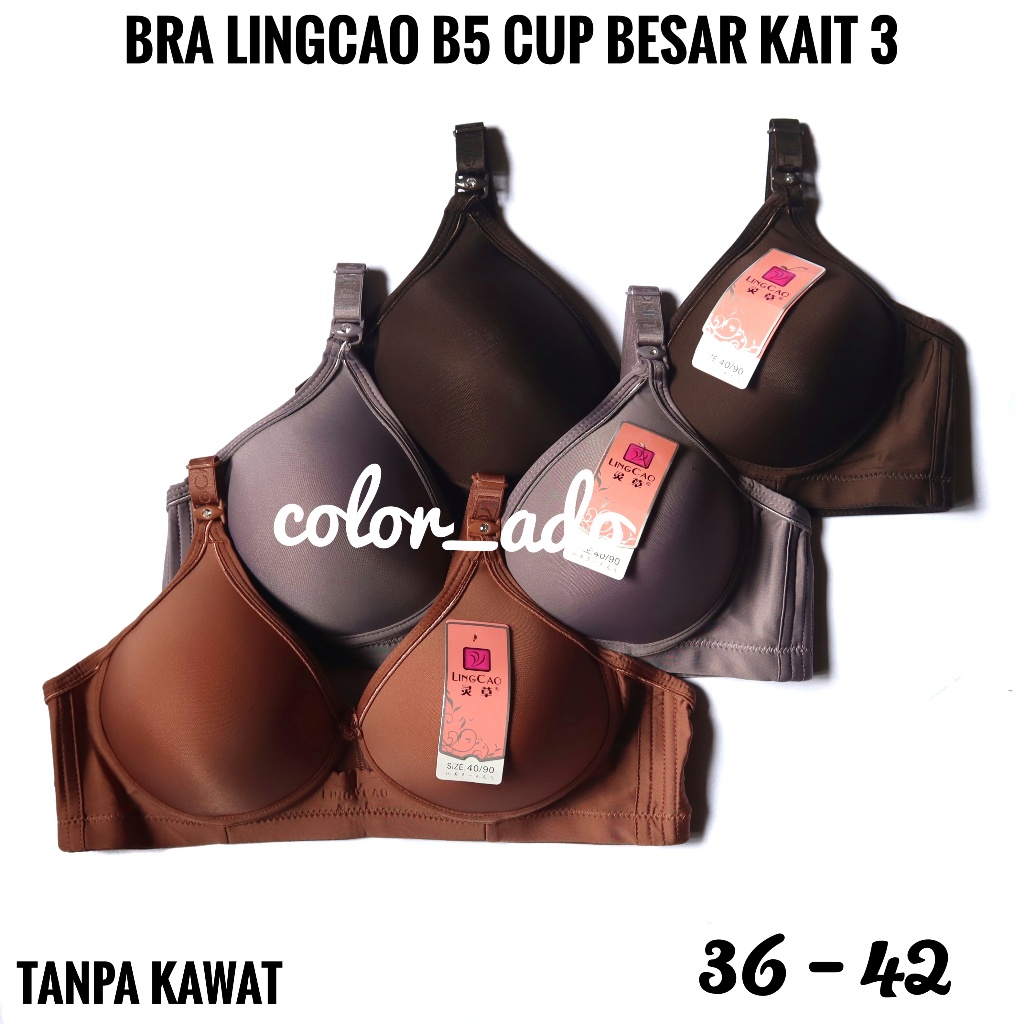 Bra Lingcao B5 Cup Besar Bra Wanita Tanpa Kawat Kait 3