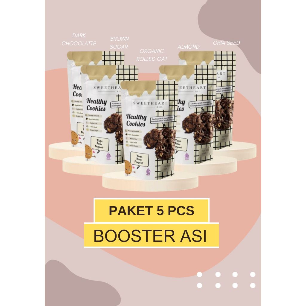 

'Paket 5 Pcs' Healthy Cookies "Sweetheart&Co." Camilan Pelancar Asi, Snack Sehat Ibu Menyusui, ASI Booster, Cemilan Sehat Segala Usia, Kukis Sehat Untuk Diet 90 gr