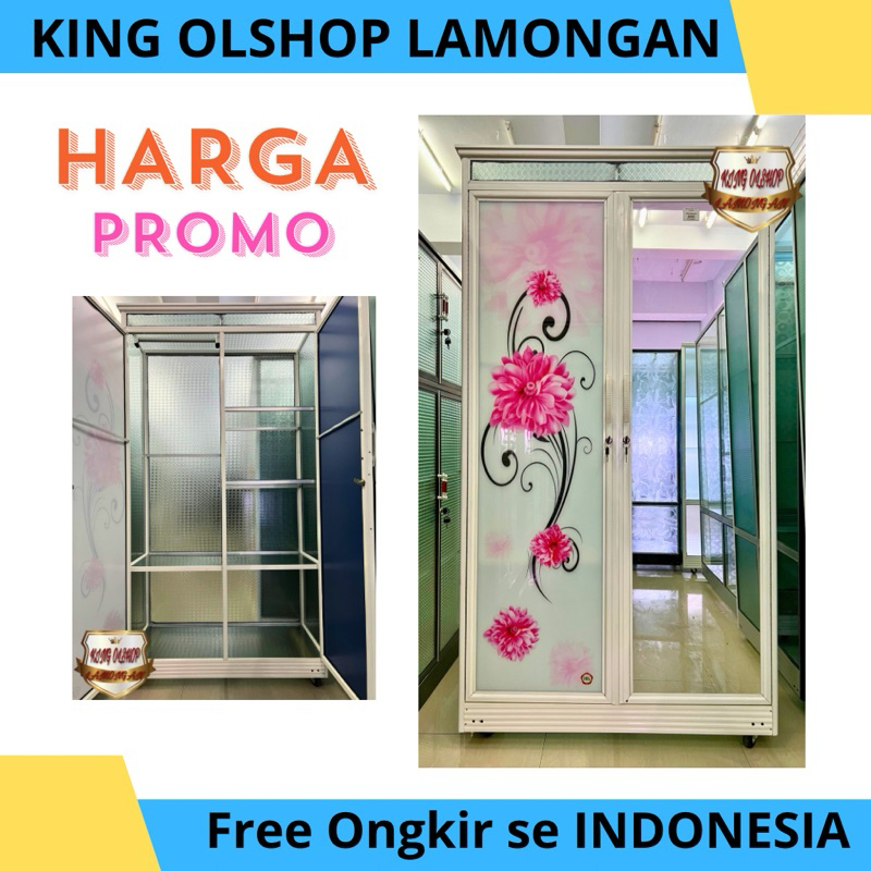 Lemari Pakaian Almini Aluminium 2 Pintu Printing Rangka Putih [LAMONGAN]