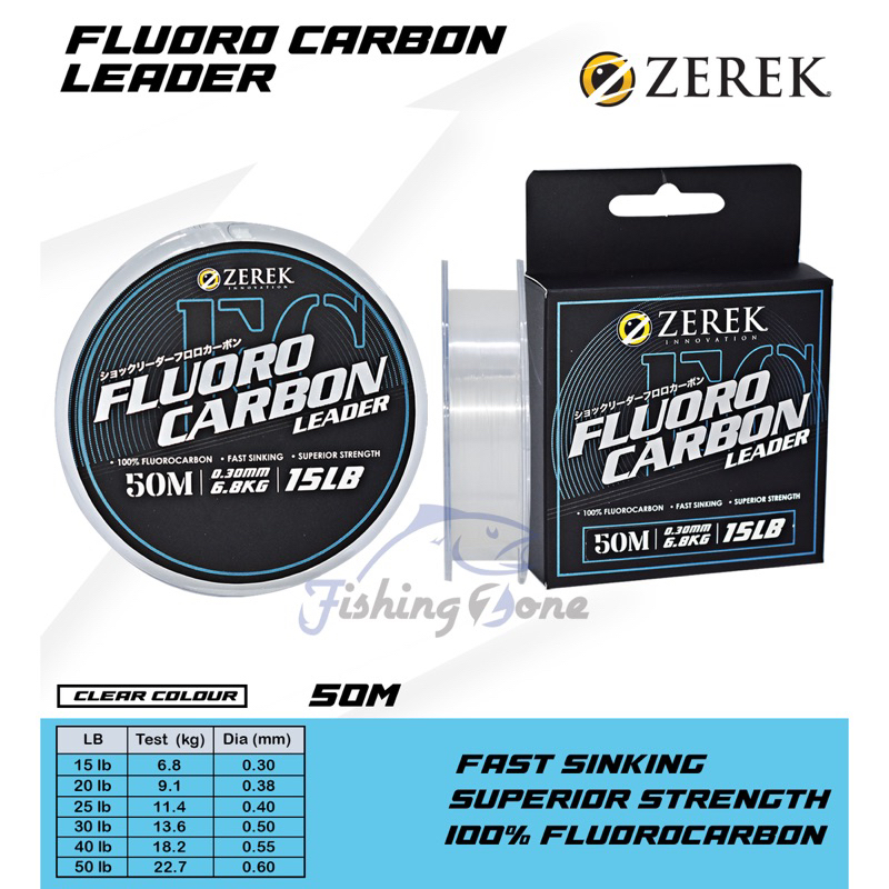 ZEREK 100% Fluorocarbon Soft Japan Leader 50M Clear - Senar Pancing Jepang FCL Leader