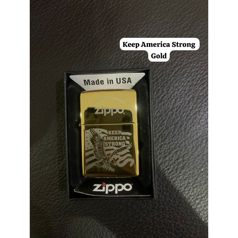 Zippo laser asli keep Amerika strong gold korek api Zippo ukirlaser