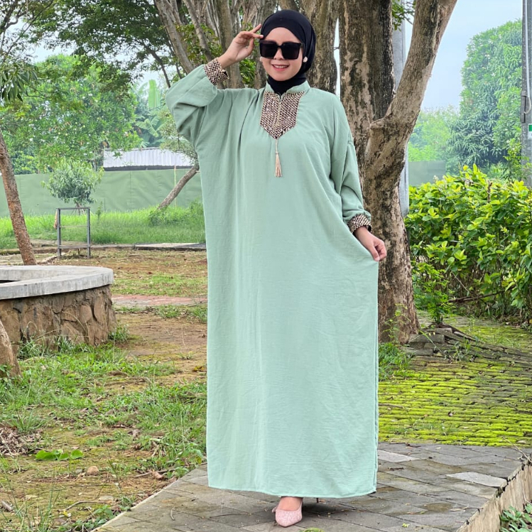 Gamis Sultan Renda Kringkle Airflow Premium Dress Kaftan Arab Polos Simple Busui Friendly Hitam-3