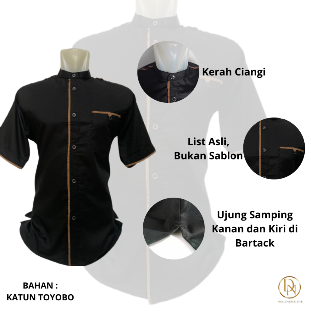 Kemko Dewasa Lengan Pendek Motif Barz Warna Hitam Kemeja Koko Pria Lengan Pendek Koko