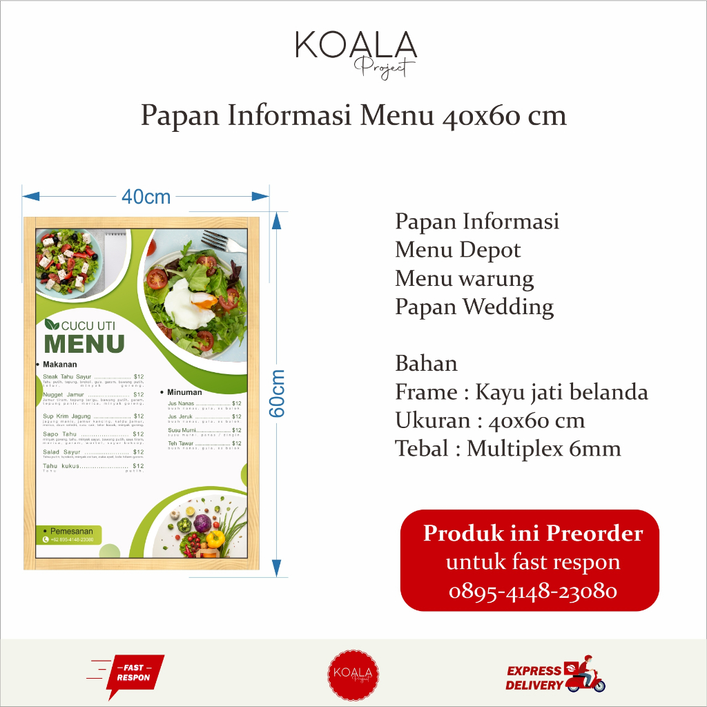 

PAPAN MENU MAKANAN INFORMASI CAFFE RUSTIC 40X60CM - TANPA STANDING