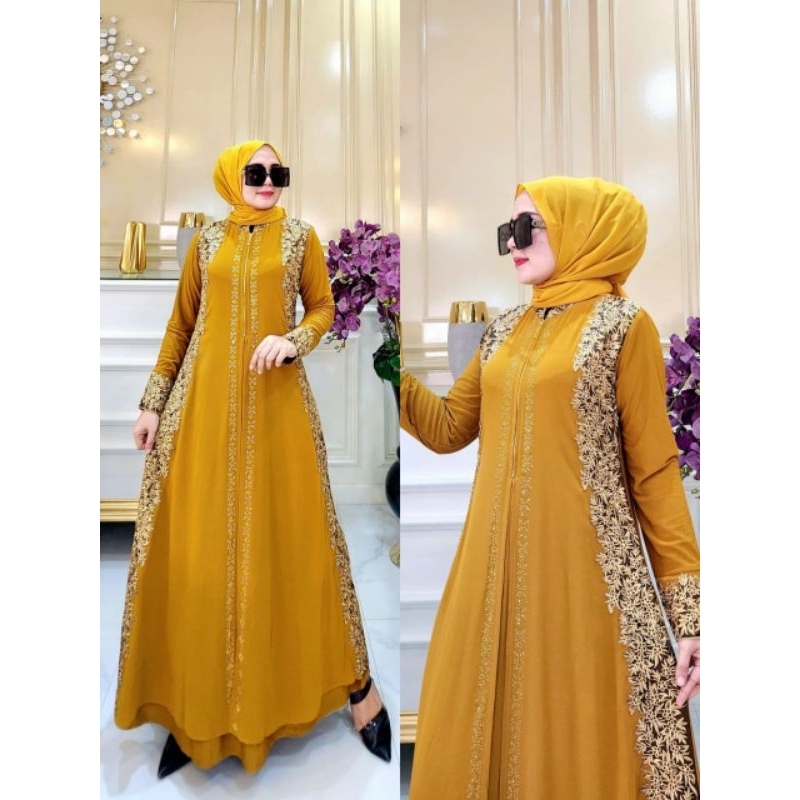 gamis mustard /gamis abaya /gamis kekinian /gamis /gamis warna kuning kunyit /gamis warna mustard#di