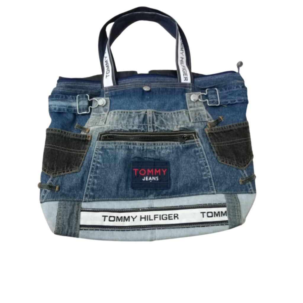 HEIGUYS REWORKED TOMMY HILFIGER TOTE BAG DENIM BRANDED PRELOV3D TAS WANITA