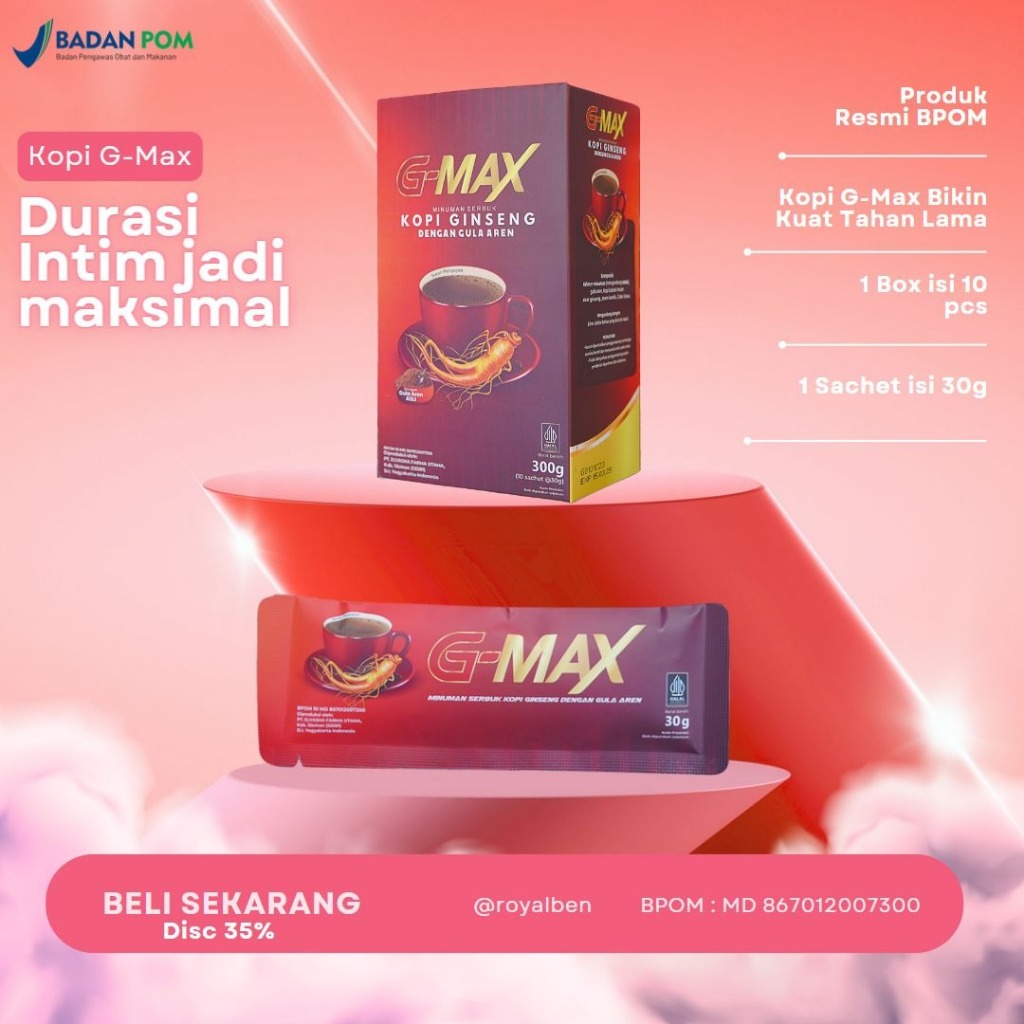 

Kopi Gingseng BPOM - G-MAX COFFE - Kopi Borneo Kopi Pede - Kopi Stamina Pria Dewasa BPOM