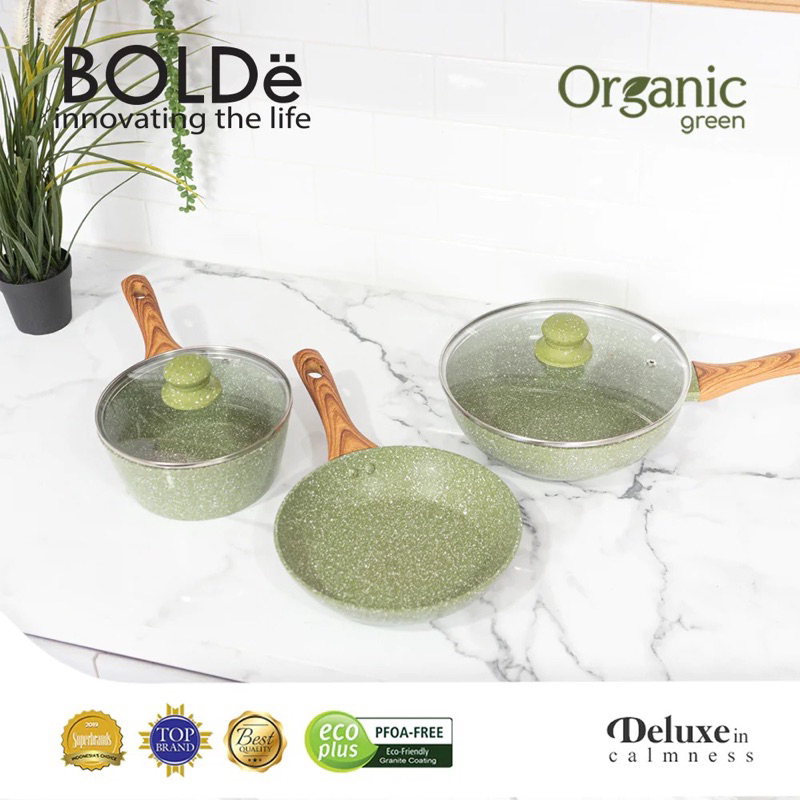 BOLDE Organic Green Cookware Set / Super Pan Bolde Gagang Kayu