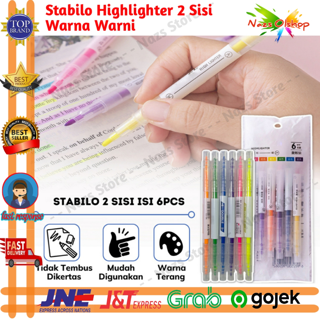 

Stabilo Highlighter Spidol 2 Sisi Warna Warni Perlengkapan Alat Tulis Kantor Mewarnai Anak Sekolah Isi 6pcs