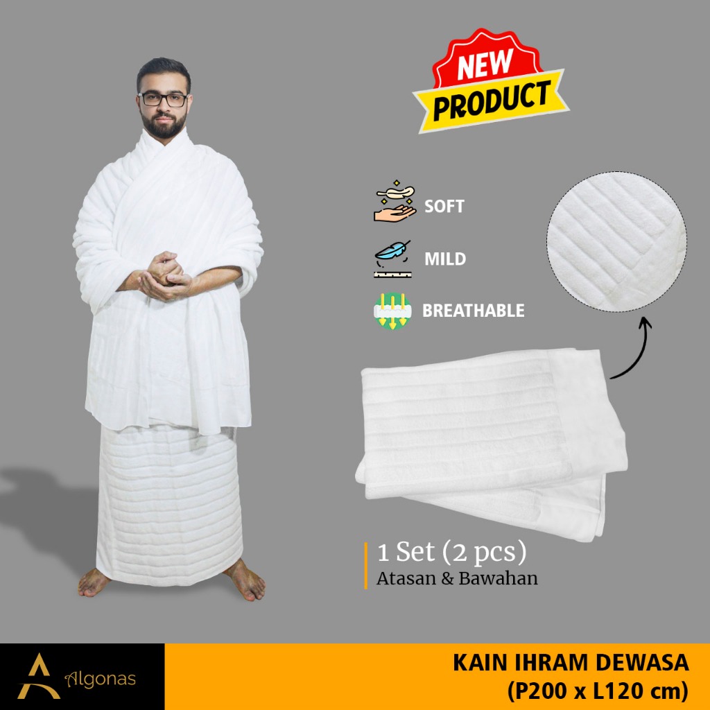 Kain Ihram Pria Dewasa 1 Set Perlengkapan Umroh Haji 120x200