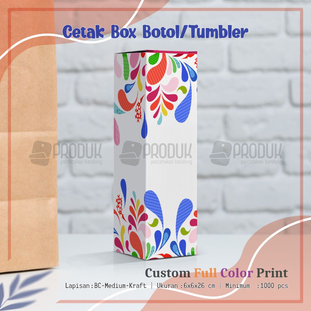 

Cetak BOX BOTOL 6x6x26 cm Full Color Free Custom Desain/Logo | Kotak Packaging Botol | Dus Kemasan Botol Thumbler