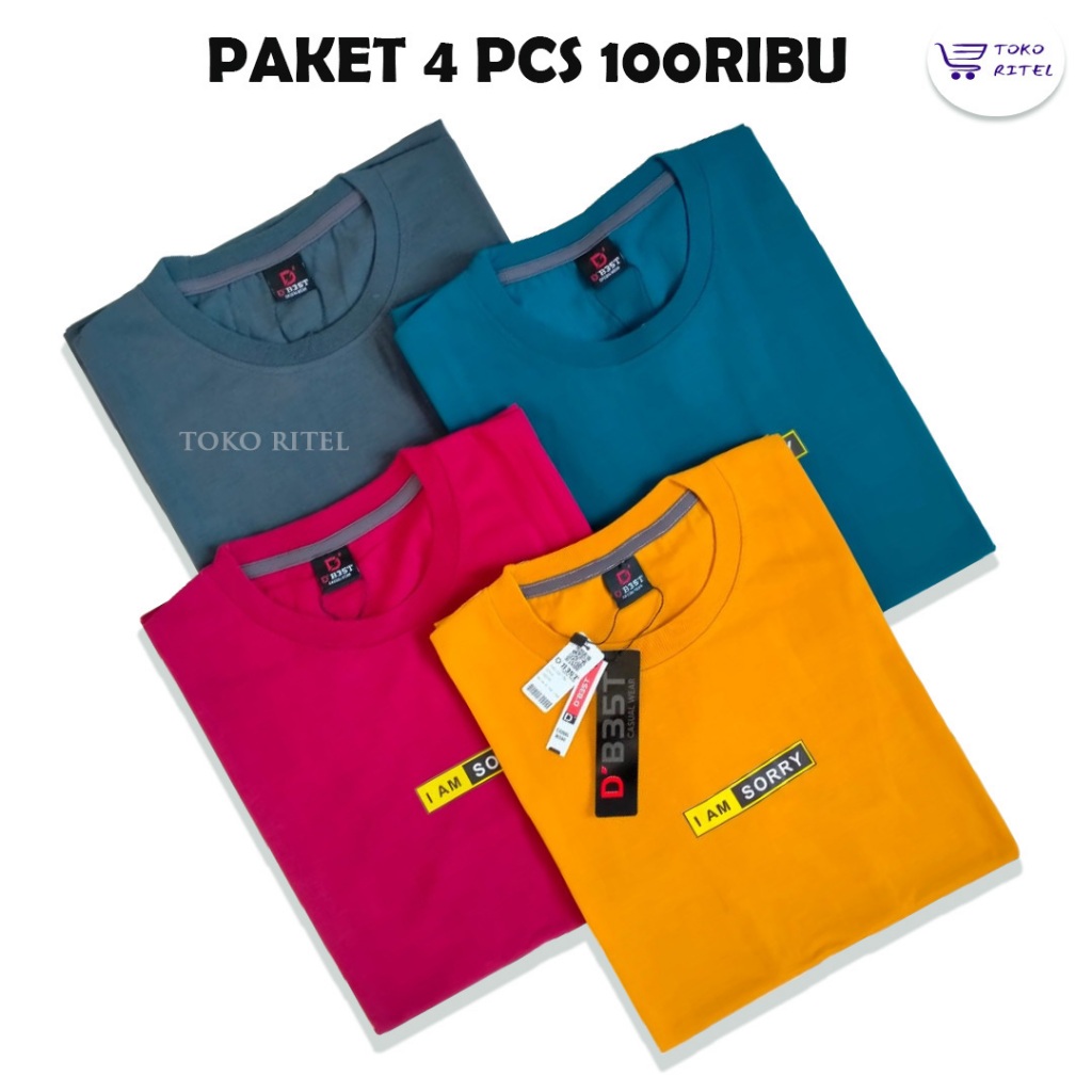 Paket 100ribu Dapat 4Pcs / Kaos Distro Pria Dewasa / Kaos Pria Motif Simple / Kaos Cowok Simple Baha