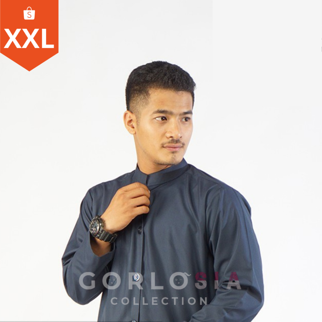 Baju Koko Jumbo | Baju Pria Dewasa Muslim | Baju koko Lengan Panjang | Baju Koko Model Kancing / Res
