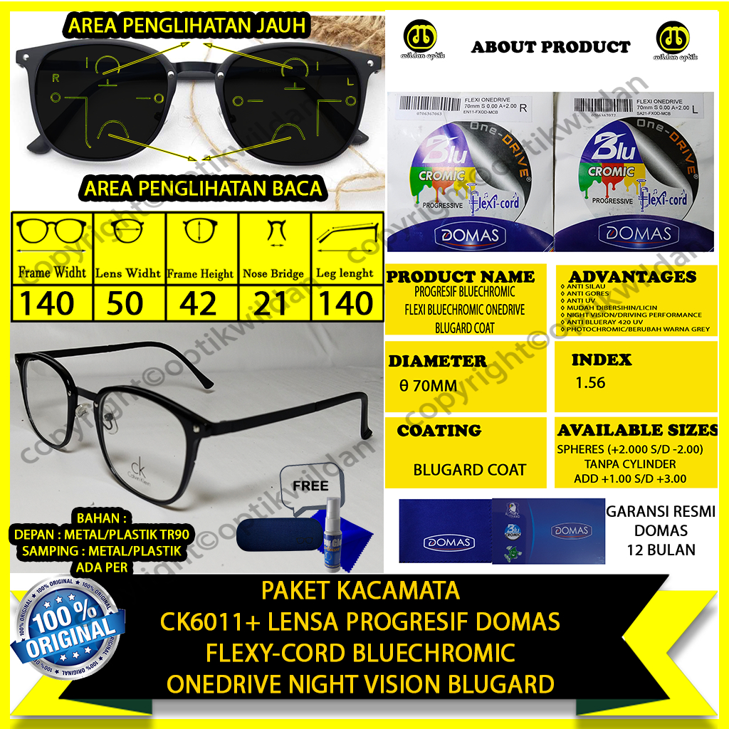 Kacamata Progresif Paket Frame CK 6011 dan Lensa progresif Domas /avt