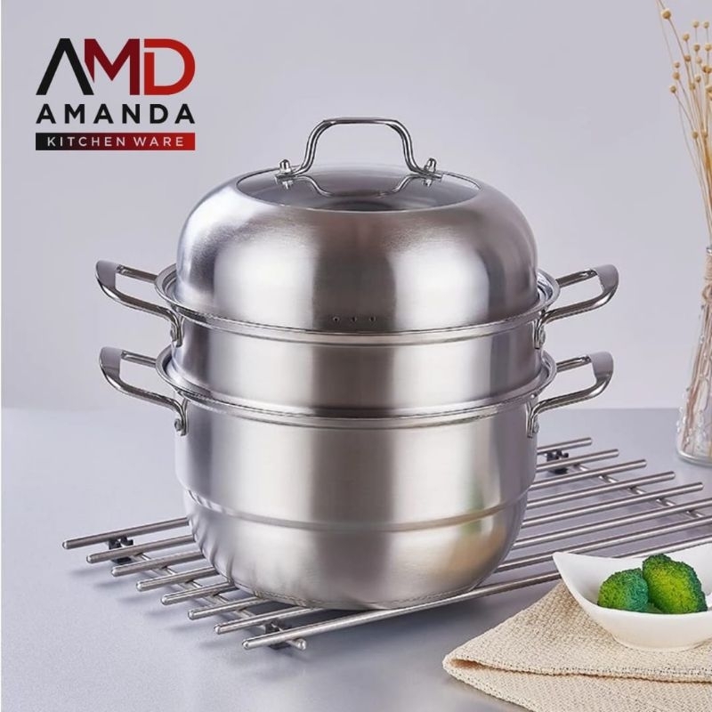 Panci Steamer 3 Tingkat Kukusan Stainless Steel Panci Multifungsi Peralatan Dapur  Panci alaska pot 