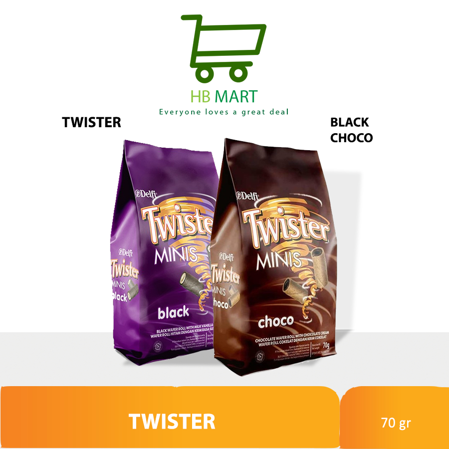 

DELFI TWISTER MINIS WAFER ROLL CHOCO WITH CHOCOLATE CREAM 70GR / BLACK