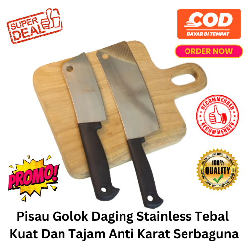[BISA COD] MURAH Pisau Golok Daging Stainless Tebal Kuat Dan Tajam Anti Karat Serbaguna Pisau Kupas 