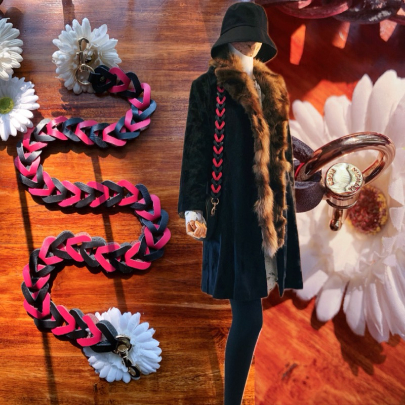 tali tas kulit sapi asli long strap LS ghw, hw michael kors 100/105 BLACK FUSCHIA